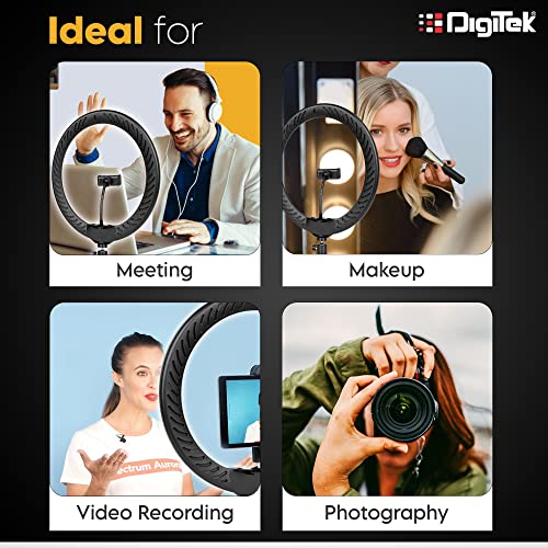 Image of DIGITEK (DRL-15C RGB) 15 Inch Multi-Color RGB LED Ring Light with 5ft Stand & Smartphone Holder - AC Powered, Bi-Color, USB Connectivity, 360 Adjustment - Photography, Video, Makeup, and YouTube