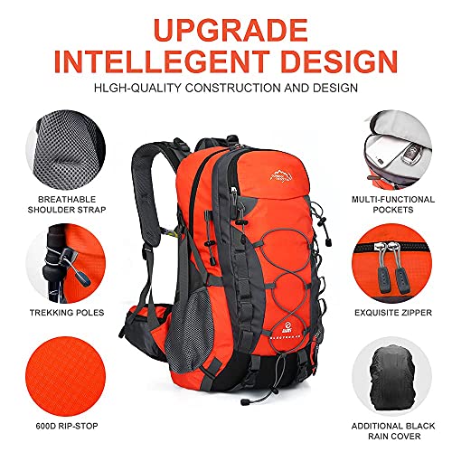 Inoxto Lightweight Hiking Backpack 35L/40L Hiking Daypack With Waterproof Rain Cover Camping Backpack For Travel Camping Outdoor For Men And Women (35L Orange) #TOP3
