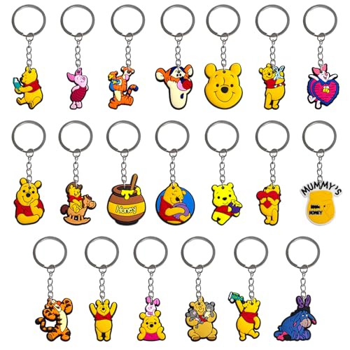 Clvsyh Portachiavi a forma di orso, 20 pezzi, con orso dei cartoni animati, portachiavi per bambini, regalo di compleanno per bambini, Colore: arancione., L