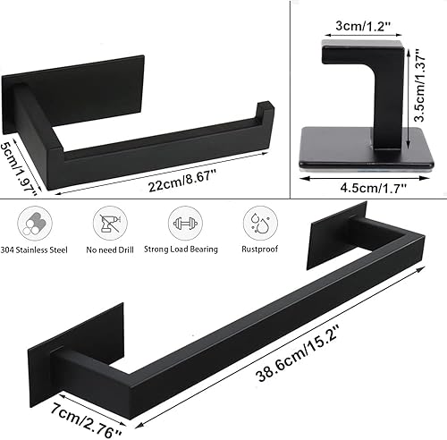 Miniatura 5 de Vanloory Juego de 5 piezas de accesorios de baño de acero inoxidable 304, toallero que incluye toalla de mano de 24 pulgadas de largo+soporte de