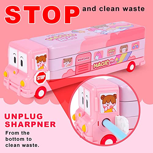 Image of Party Propz Pencil Box For Girls- Pack of 1 School Bus Pencil Box For Girls | School Bus Geometry Box | Kids Geometry Box | School Supplies For Girls Birthday | Return Gifts For Kids | Bus Compass Box