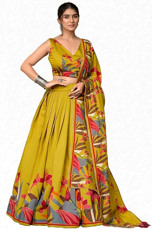 hetrang creation Woman s Floral Lehenga Choli with Foil Print & Gotta Patti Dupatta-picture-13