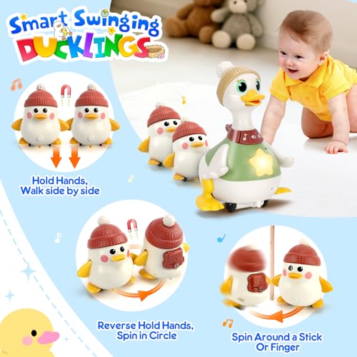 Image of KETIEE Baby Toys 6-12 Months Musical Dancing Duck Set | Tummy Time Crawling Toy with Lights and Sounds, 3 Interactive Ducks for Sensory Development, Gift for 1-3 Year Old Boy Girl