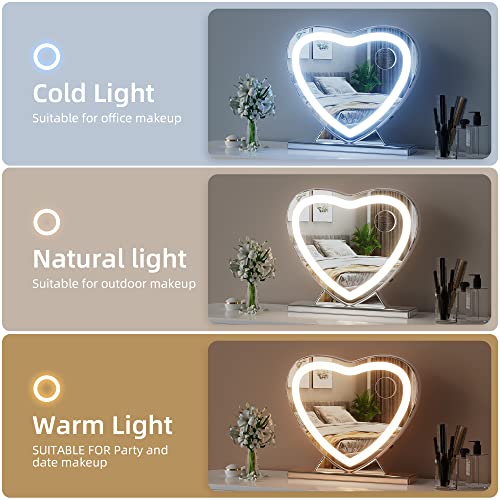 Richtop Large Makeup Mirror With Lights，Vanity Mirror With Lights With 20×17 Inch Wihte Heart-Shaped Tabletop Touch Screen Control Usb Outlet 3 Color Dimmable Memory Led Makeup Mirror #TOP3