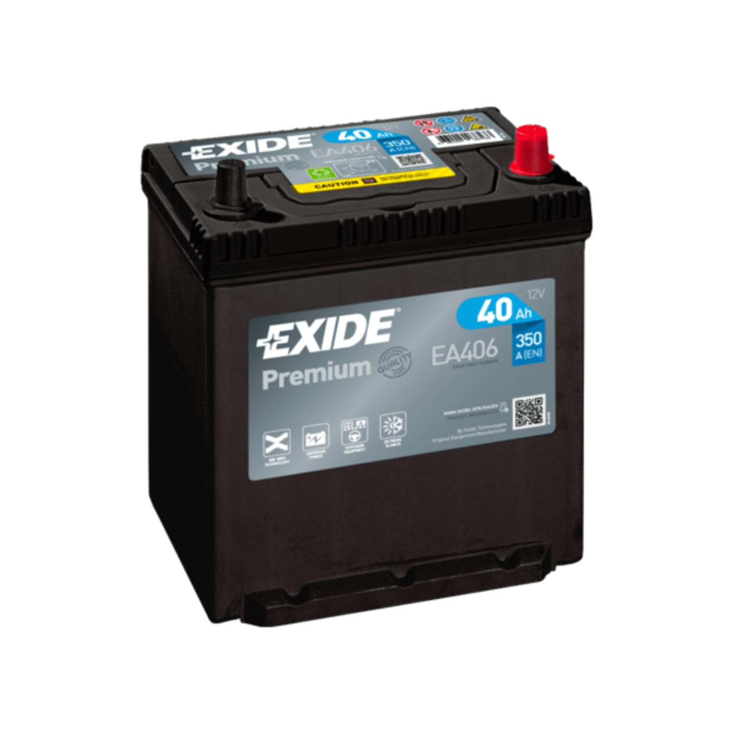 EXIDE Batterie 40, Ah 350, A/​EN EA406 L 187mm B 127mm H 220mm Compatible avec HYUNDAI i20 PB, PBT, TOYOTA Yaris 3/​5 portes P1, PEUGEOT iOn 3/​5 portes, CITROËN C-​Zero 3/​5 portes, NISSAN MICRA IV K13