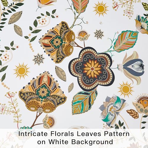 Image of XiDi Kitchen Curtains 45 Inch Length White Boho Blackout Short Curtains | for Cafe Kitchen Grommet Luxury Whimsical Vintage Floral Paisley Patterned 45 Inches Long for Living Room Bedroom 52x45