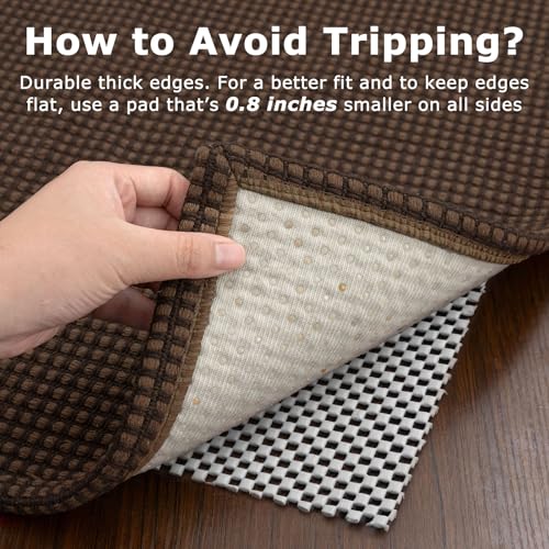 KOZYFLY Long Runners for Hallways 2x12 ft Washable Kitchen Runner Non Slip Rubber Backed Hallway Rugs Cotton Entryway Runner Rug Floor Carpet for Indoor Hall, Backdoor, Kitchen, Reddish Brown/Coffee