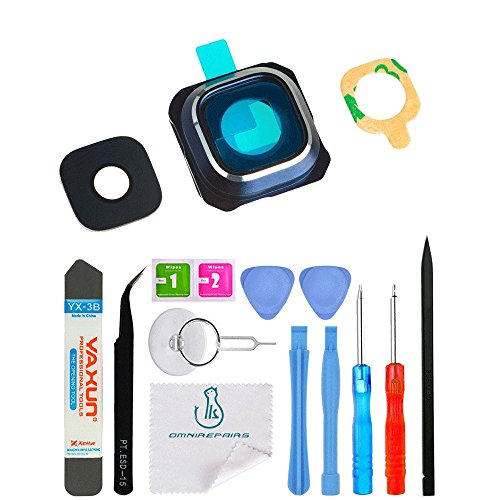 OmniRepairs-Rear Facing Glass Camera Lens Frame Assembly Replacement for Samsung Galaxy Note 5 SM-N920 with Pre-Installed Adhesive and Repair Toolkit (Blue)