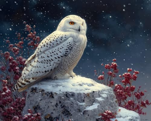 Cross Stitch Embroidery Kit, Snowy Owl in Arctic Night, Cross Kits for Adults, Easy Counted Cross Ki