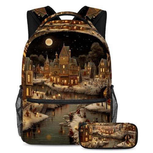 Sac à dos avec trousse de jour scolaire enfant garçons filles cartable Merry Christmas