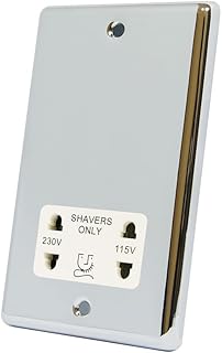 AET CPCSHAWH Polished Chrome Classical White Insert 2-Gang Dual Voltage 115V/230V Shaver Socket, 240 V