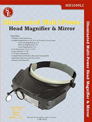 SE Illuminated Multi-Power Head Magnifier with Mirror Attachment - MH1049LC - Image 2