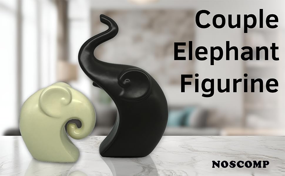 Image of NOSCOMP Home Decor Couple Elephant Statue Ceramic Figures Showpieces for Home Decor - (Set of 2, Black, White)