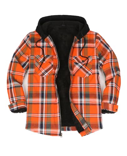Mens Hooded Flannel Shirt Jacket Cotton Thick Fall...
