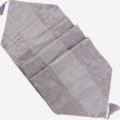 Time to Sparkle Velvet Table Runner + 4 Placemats Thick Velvet Satin Tasseled Xmas (Grey, 4*Placemats + 1*Runner) - Image 4