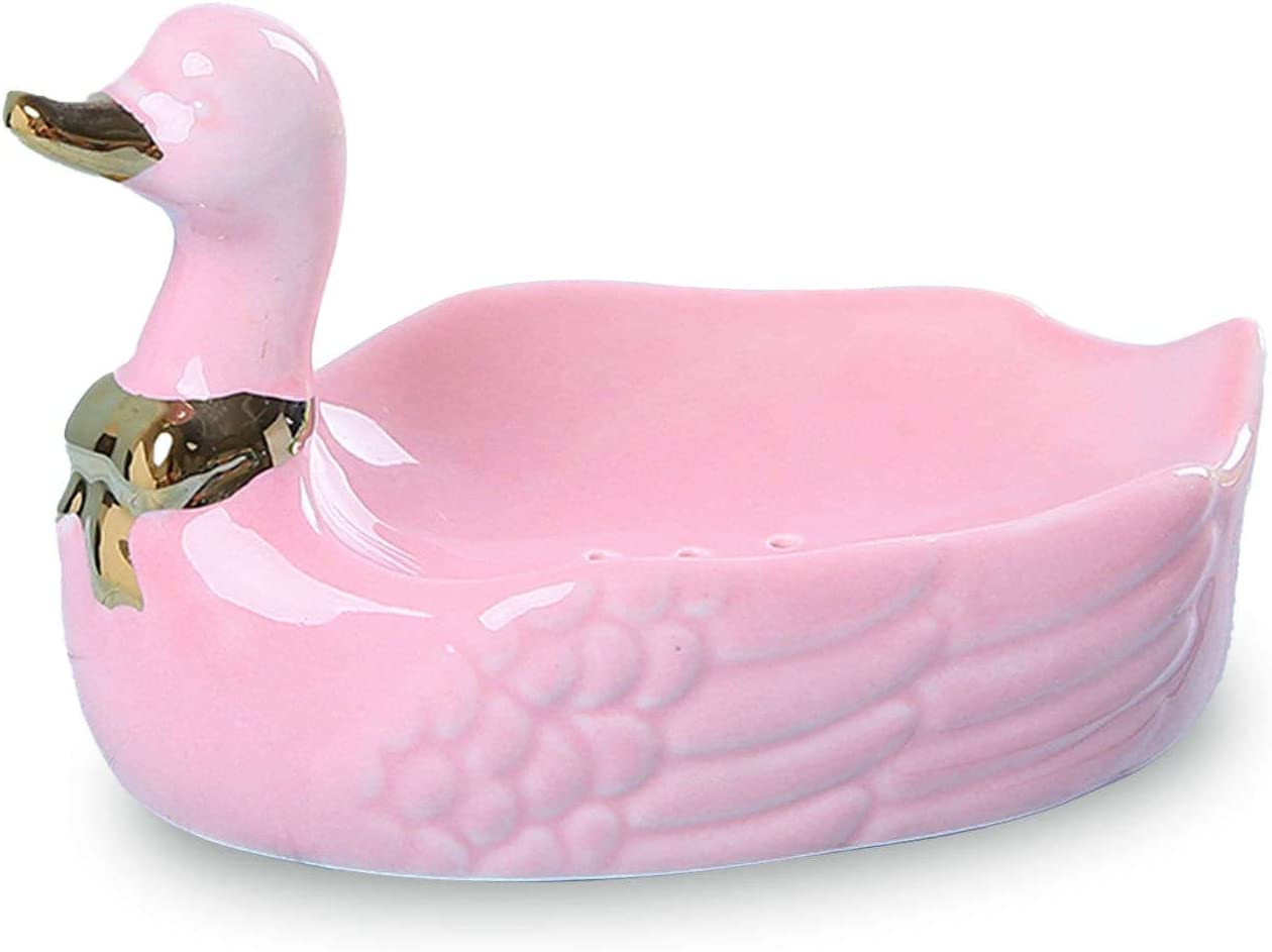 MAYABI jabonera jabonera de Ceramica Ceramic Soap Holder, Drain Soap Dishes, Soap Tray, For Bathroom Kitchen-Pink-Swan (Color : Roze, Size : Swan)
