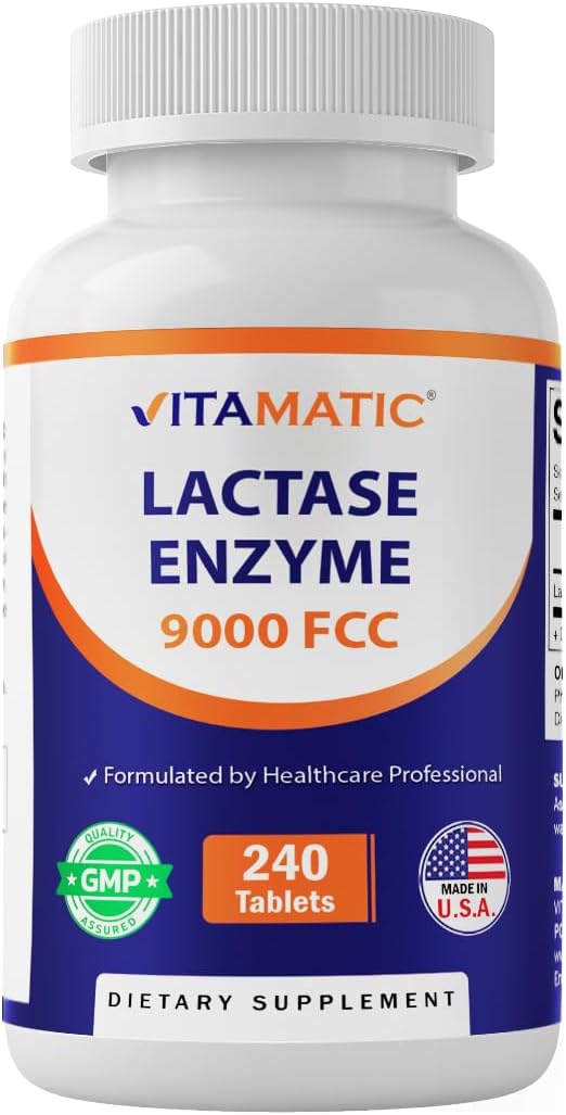 Vitamatic Lactase Enzyme 9000 FCC 240 Tablets - Lactose Intolerance Relief Caplets