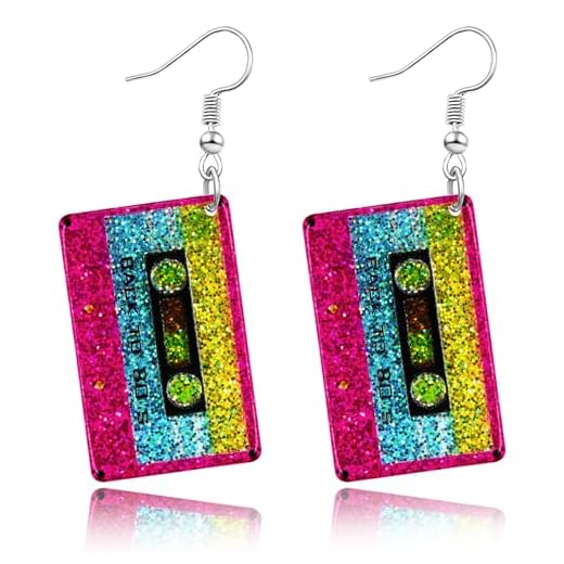 80s Neon Earrings for Women Cassette Tape Earrings Acrylic Drop Earring Retro Radio Dangle Earrings for 80's 90's Outfit Party Halloween Costume 80s Accessories for Women Neon Jewelry-Tape 1pcs