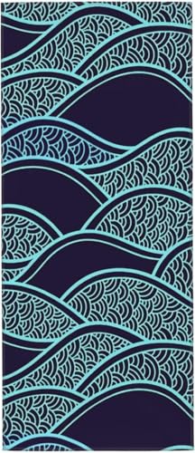 日本の波 和風柄 レトロ タオル フェイスタオル マイクロファイバー ホテル仕様 ふわふわ 柔らか肌ざわり ハンドタオル 吸水速乾 薄手 バス用品 プレゼント 12x27.5in