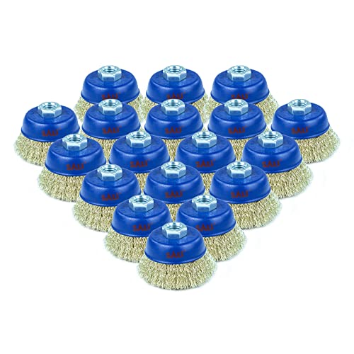 SALI 18 Pack Wire Cup Brush, 4 Inch Coarse Crimped Cup Brush for Grinders, with 5/8 Inch -11Arbor for Heavy Cleaning Rust, Stripping and Abrasive, for Angle Grinder