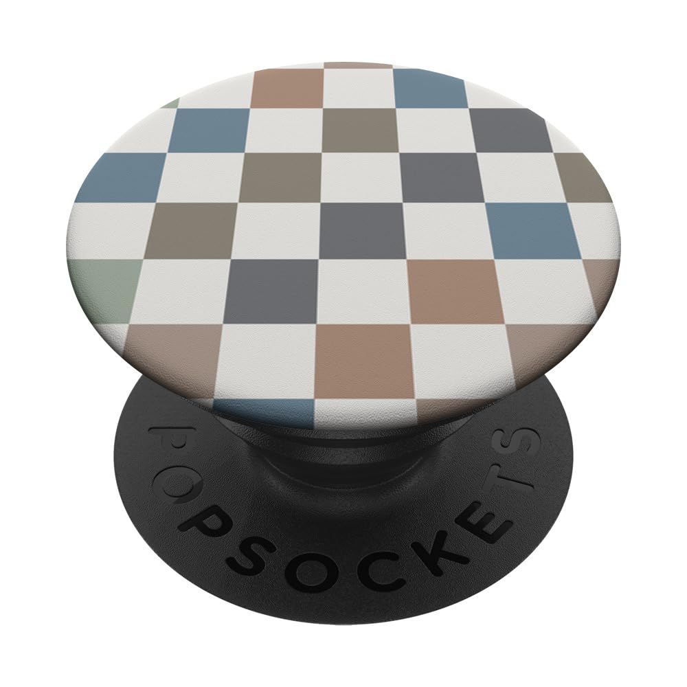 Blue and Beige Neutral Checker PopSockets Adhesive PopGrip