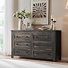 Redlemon farmhouse 6 drawer dresser for bedroom 54 inch wide rustic wood dresser tv stand dresser chest of drawers for closet living room hallway dark rustic oak  urban country home decor