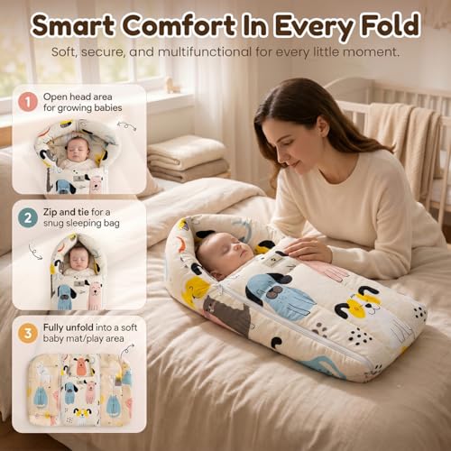 Image of StarAndDaisy 3 in 1 Baby Sleeping Bag for New Born, Baby Bedding Set, Washable & Foldable Cotton Design Godari, Toddlers Bed, Baby Bedding, Baby Mattress, Cradle Bed (Dog Print)
