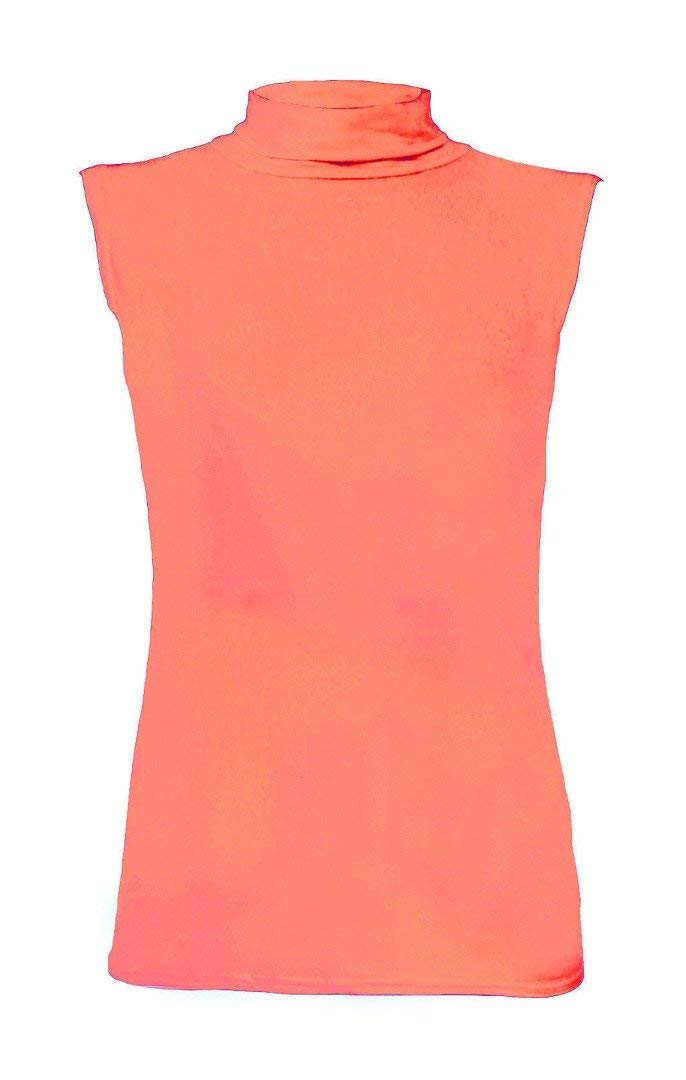 Wearall Women's Coral Polo Neck Plain Stretch Sleevless Vest Turtle Bodycon Top 16-18