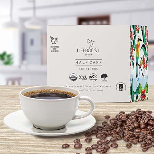 Lifeboost Coffee Usda Organic Coffee Pods Half Caff - Low Acid Single Origin Non-Gmo Half Caff Coffee K Cups For Keurig & Keurig 2 - No Mycotoxins Or Pesticides - 10 Count #TOP2