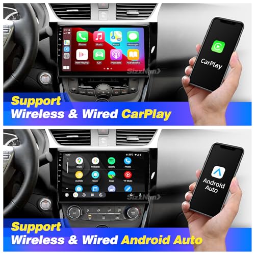 SizxNanv for Sentra Radio 2012-2017 Upgrade Compatible with Wireless Carplay Android Auto,Android Car Stereo Touchscreen Bluetooth Navigation GPS WiFi FM/AM Multimedia Player Backup Camera Head Unit