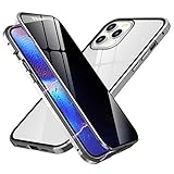 おしゃれ iPhone 12 Mini ケース 覗き見防止 前後 強化ガラス 耐衝撃 アルミ合金 マグネット式 スマホケース 360度 フルカバー 透明 クリア ワイヤレス充電 傷防止 背面パネル アルミバンパー 磁石式 (iPhone12mini, 銀)