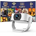 4K Support Outdoor Smart Projector with WIFI 6 and Bluetooth 5.2 with Apps Built-in , Native 1080P Mini Wireless Projector, 360° Rotatable, Electric Focus & Auto Keystone, Android Movie Projector