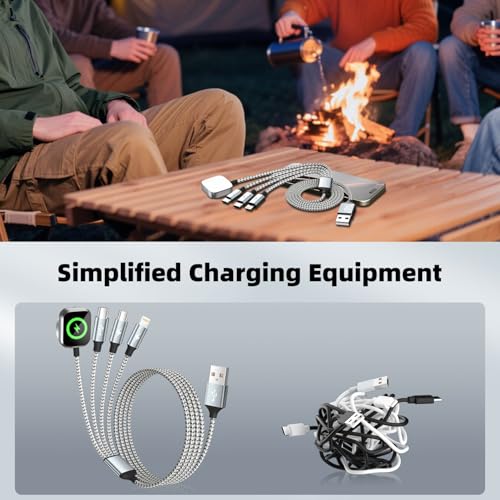 Image of Travel Essentials 4in1 Multi Charging Cable for iPhone Watch Charger 3PK5FT | USB A to Dual Type C /IP /iWatch Charger Travel Chargers for Multiple Devices Compatible with iWatch Ultra /11-2&iPhone 17-8