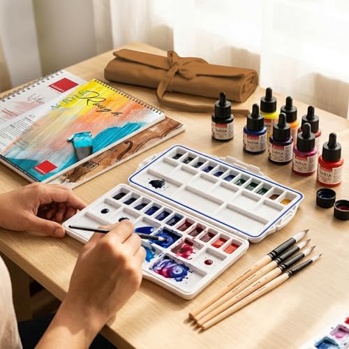 Image of Isomars Waterproof Drawing Ink Set of 12 - 35ml Each (with Dropper) | Suitable for Calligraphy, Art, Technical Drawing, Airbrush Art, Illustration | Fade-Resistant & Quick-Drying