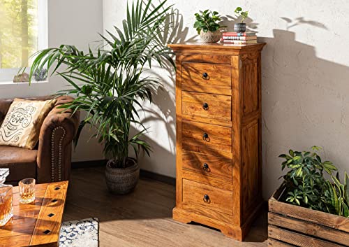 MASSIVMOEBEL24.DE Chiffonier - Bois Massif d'acacia laqué (Miel) - Style Colonial - Oxford #0433