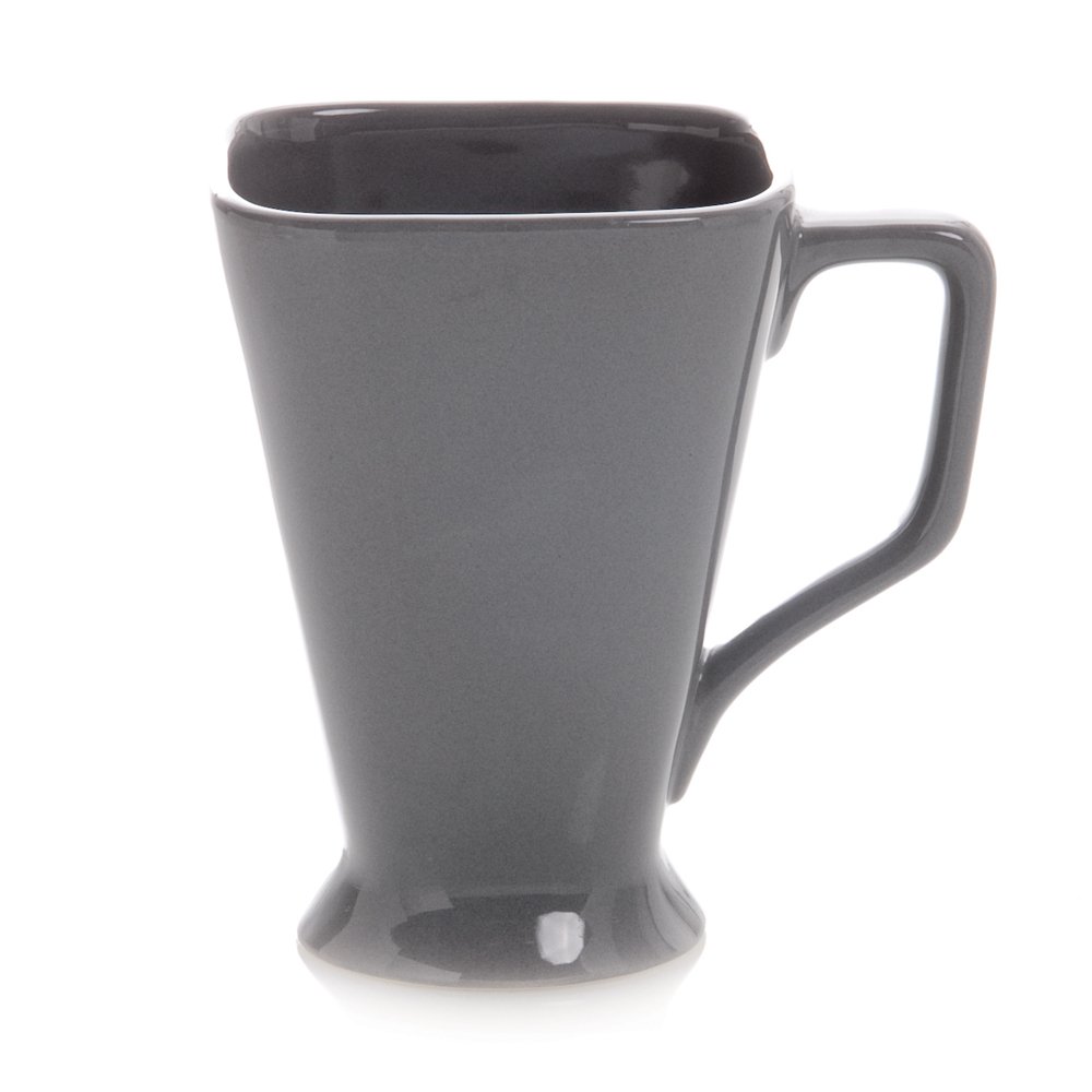 Hues & Brews 14-Ounce Gray Square Pedestal Ceramic Coffee Mug, Set of 4 - 4.75