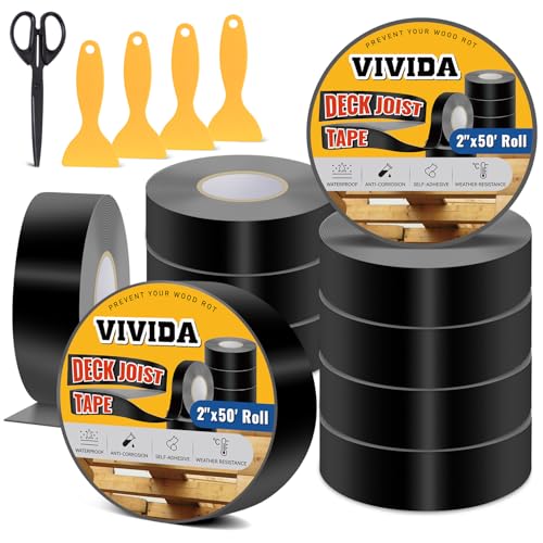 Image of VIVIDA Butyl Joist Tape for Decking 2 inch x 50' (10 Roll), Waterproof Deck Joist Butyl Sealant Tape for Wood Beams, Roof