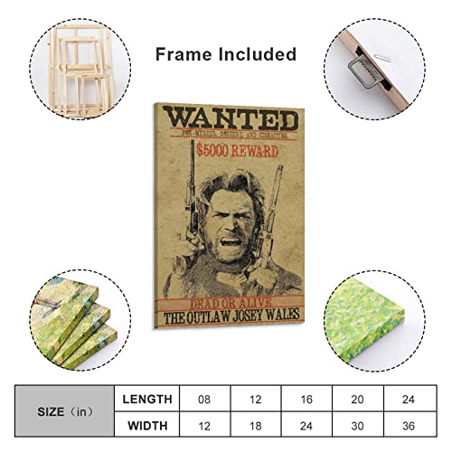 The Outlaw Josey Wales Wanted Movie Poster Art Print - Clint Eastwood - Western Film - Westerns Canvas Painting Wall Art Poster For Bedroom Living Room Decor24X36Inch(60X90Cm) #TOP1