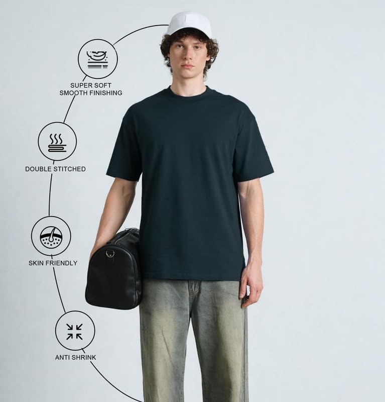 Image of Sleepynuts Men's Regular Fit Round-Neck Half Sleeves Solid Casual Wear T-Shirt (Deap Sea Blue -5XL)