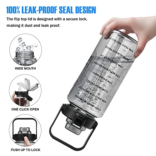 Kinouchi 70Oz Half Gallon Water Bottle With Sleeve - 2L Leak-Proof Bpa-Free Motivational Drink Water Bottle With Straw & Customized Time Markers (Pink+Pink) #TOP4