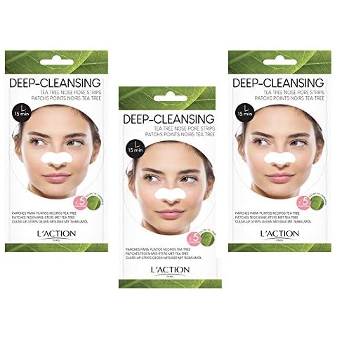 L'Action Paris Deep-Cleansing Tea Tree Nose Pore Strips, Enriched With Indian Lotus Flower Extracts, Unclogs & Deep Cleanses Pores on the Nose - 5 Pcs (3 Pack) Cover