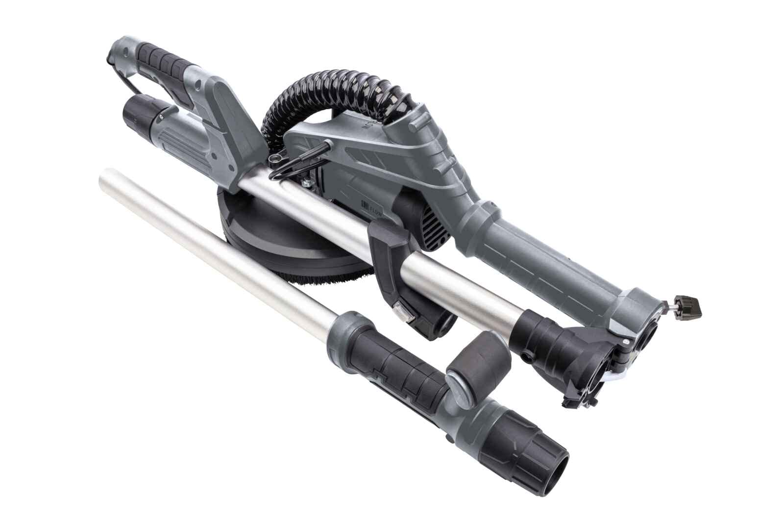 FLOW Wand und Deckenschleifer WDS900 | 710W | Ø 225mm | neigbarer Schleifkopf | teleskopierbarer Trockenbauschleifer, inkl. Absaugadapter, 6 Schleifscheiben 4m Absaugschlauch & LED-Arbeitsleuchte