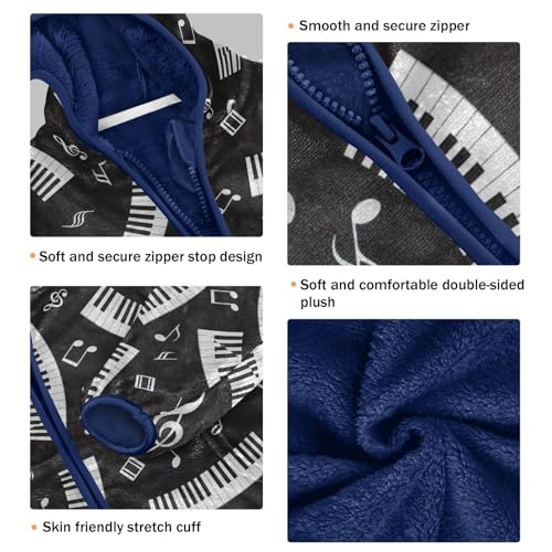 CHIFIGNO Piano Keyboard Musical Notes Kids Zip up Jacket Fleece Jacket for Fall Winter 3T3