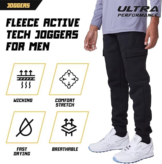 Ultra Performance 3 Pack Mens Sweatpants, Fleece Cargo Joggers for Men with Pockets - Image 5