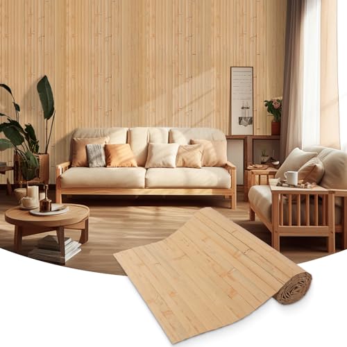 LSGCQ Paneles decorativos para pared panel de pared de bambú para decoración interiores salón oficina techo (0,4×2,4m, Color Crudo)