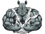 USSZ Intense Aggressive Agitated Buff Muscular Body Builder Rhino Cartoon Vinyl Decal Sticker 5'