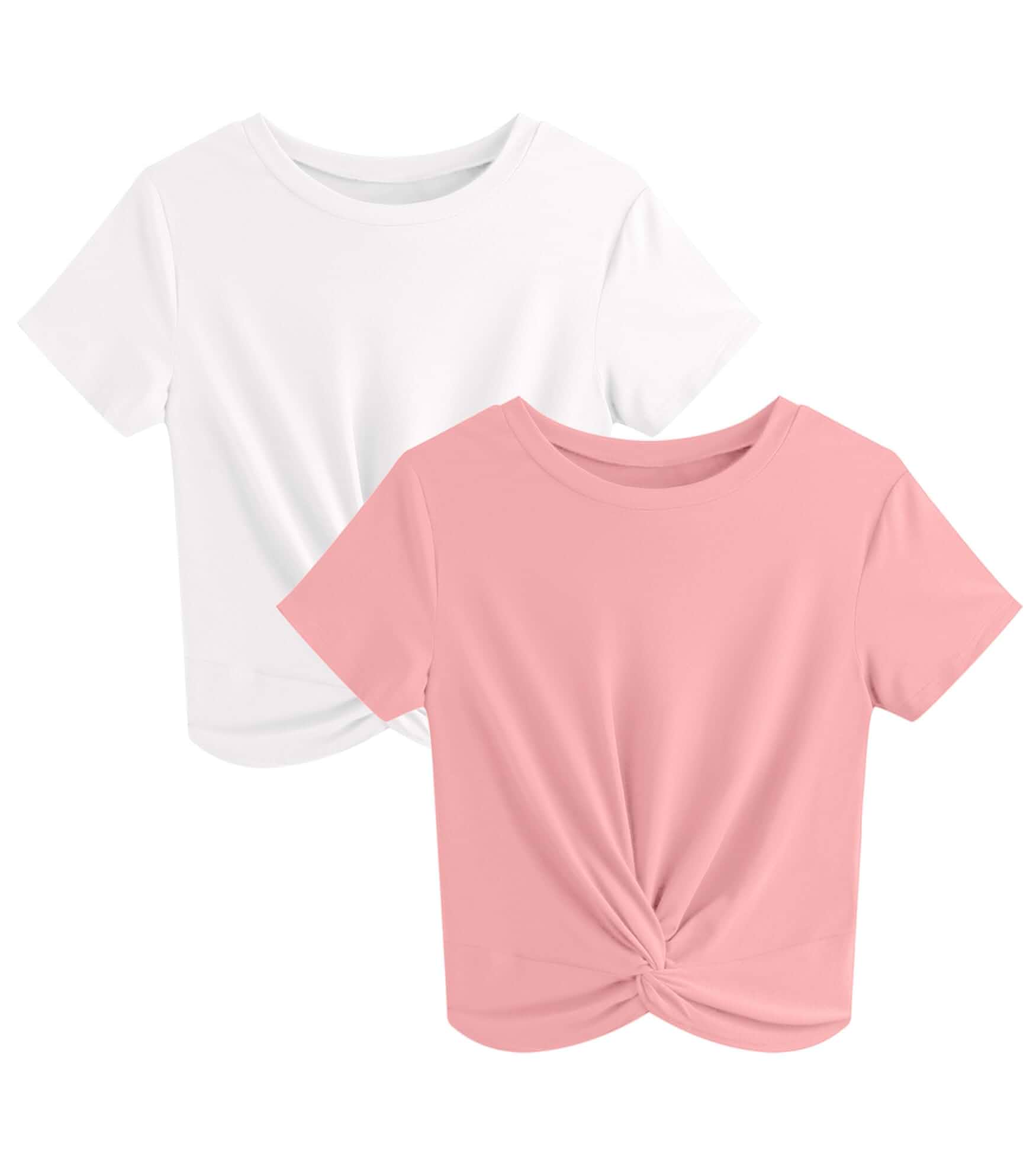 JINKESI Women's 2/3 Pack Twist Front Crop Tops Short Sleeve T-Shirt Casual Crew Neck T-Shirt,Trendy Basic Crop Tops,Stylish Going Out Top For Daily Travel Summer Casual Outfits