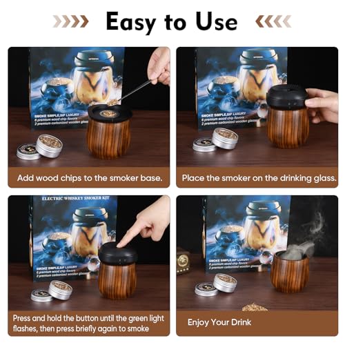 GIFTOVESEL Rechargeable UFO Electric Cocktail Whiskey Smoker Kit with 6 Natural Wood Chip Flavors, Instant Smoke Output, Ideal Gift for Cocktail & Whiskey Lovers — view 5