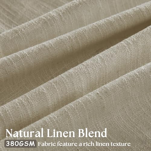 Image of Khaki Beige Linen Curtains 45 Inch Length 2 Panel Set for Small Windows Rustic Country Linen Cotton Light Filtering Drapes Privacy Pinch Pleated Back Tab Semi Sheer Kitchen Curtains 45 Inches Long
