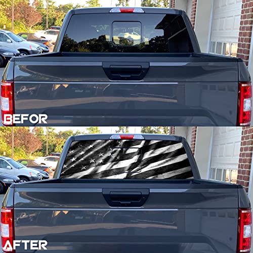 Image of American Flag Rear Window Decal for Truck,Black Flag Truck Rear Window Decal,American Flag Decals for Truck Car SUV (Black,65x17in)